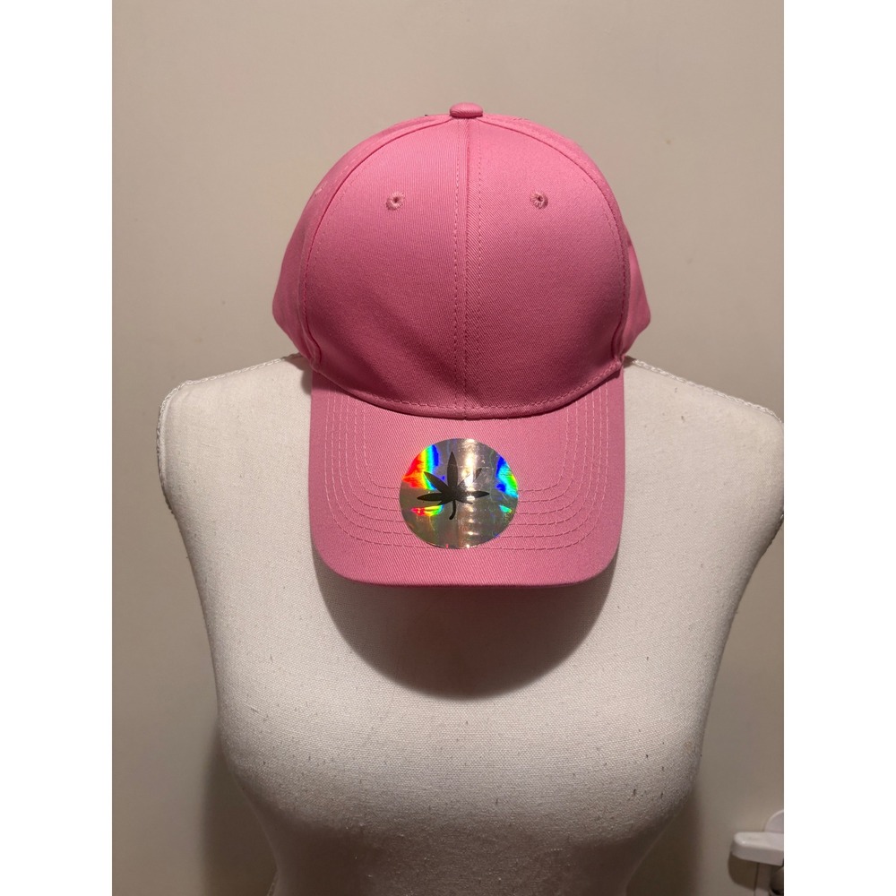 Pink Snapback Baseball Cap Hat with Holographic Leaf Detail Adjustable New